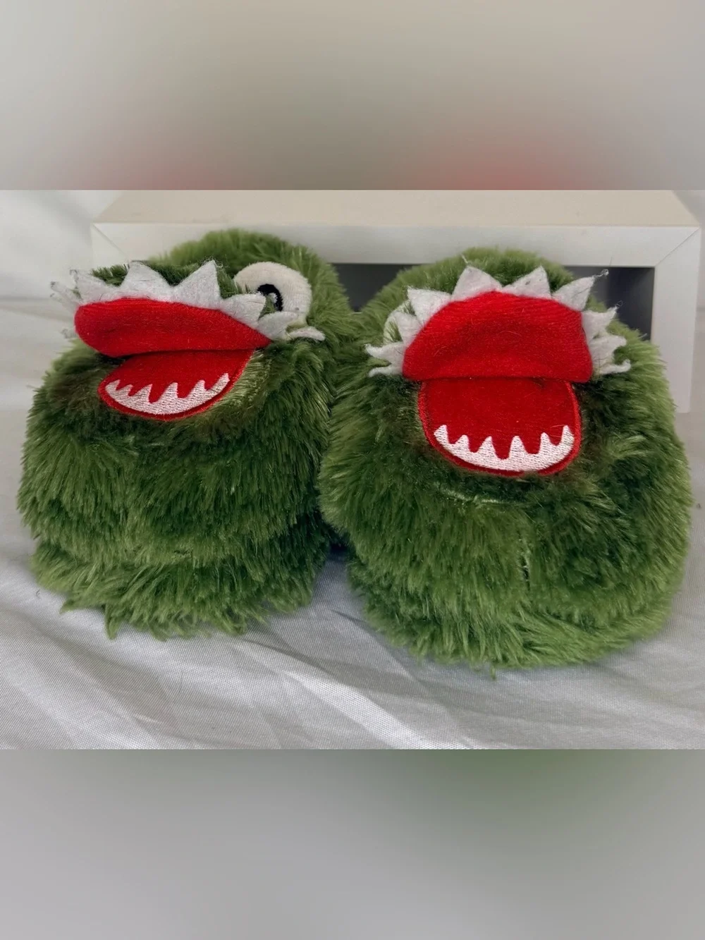 Kidgets Green Monster Plush Kids Slippers with Red Mouth